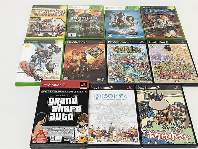 Xbox360とPlayStation2を中心に、合計87本のゲームを買取いたしました。中でも「THE WITEHER2」や「Fallout BROTHERHOOD OF STEEL」は人気ソフトのため高価買取いたしました。